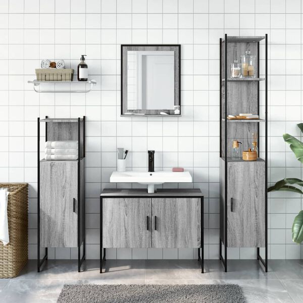vidaXL Bathroom Cabinet Set Grey Sonoma