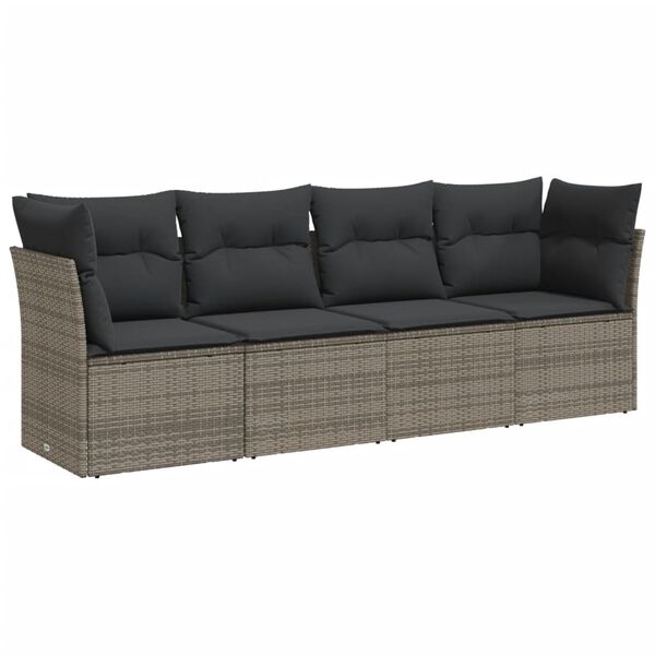 vidaXL Garden Sofa Set Grey PE rattan, powder-coated steel Large