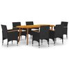 vidaXL Dining Set Black Solid acacia wood 7 Piece Durable