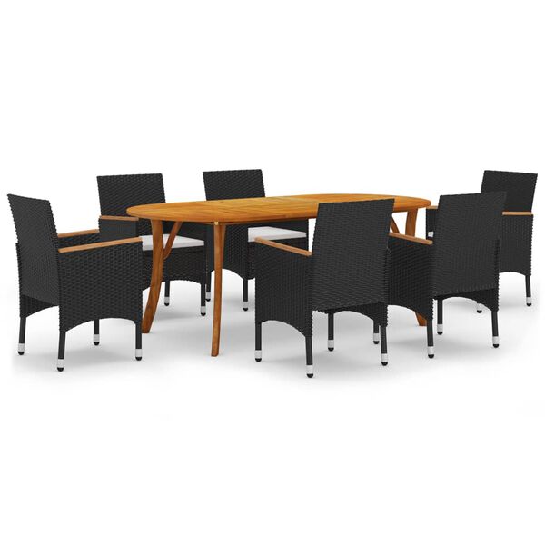 vidaXL Dining Set Black Solid acacia wood 7 Piece Durable