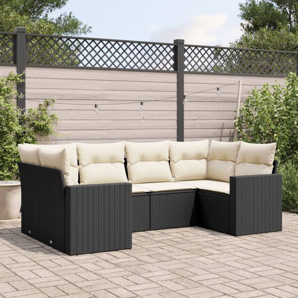 vidaXL Garden Sofa Set Set of 6 Black, Cream White