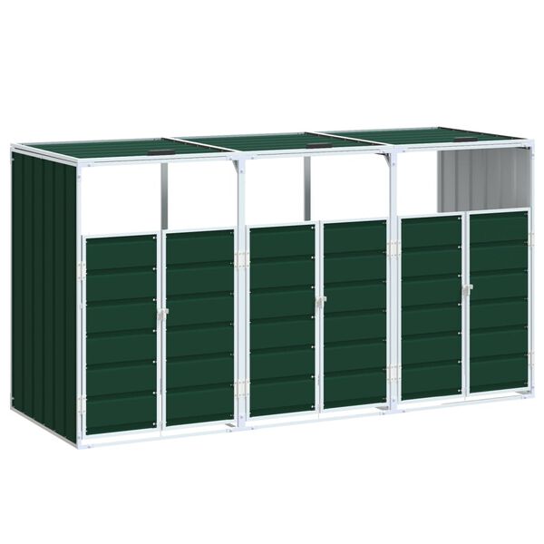 vidaXL Wheelie Bin Storage for Triple Bins Green 85"x31.9"x45.3" Steel