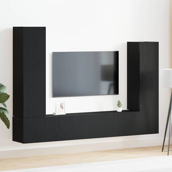 vidaXL TV Cabinet Set Wall-mounted 6 pcs Black Oak Engineered Wood