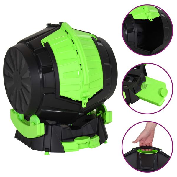 vidaXL Tumbling Composter Black, Green Polypropylene Medium