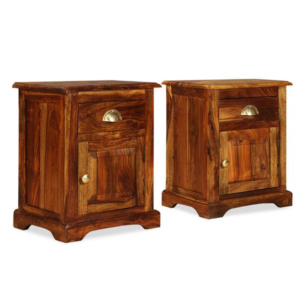 vidaXL Bedside Cabinet Set of 2 Brown Solid Acacia Wood Medium