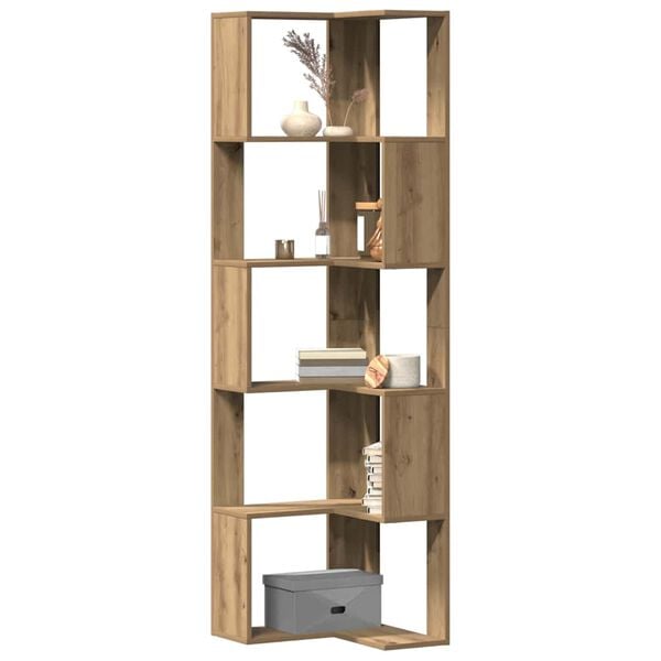vidaXL Corner Bookcase 5-Tier Artisian Oak 19.7x19.7x70.5" Engineered Wood