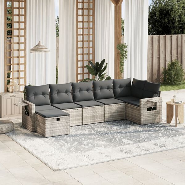 vidaXL Garden Sofa Set Light Grey Poly Rattan Large Modular