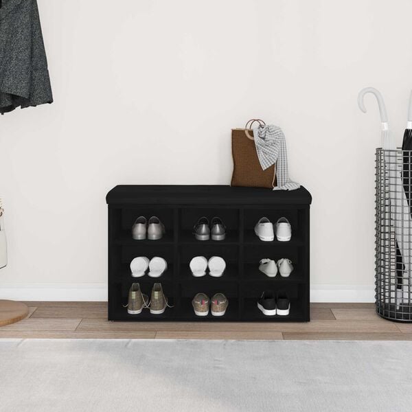 vidaXL Shoe Bench with Storage Black 80 x 30 x 48 cm Engineered wood