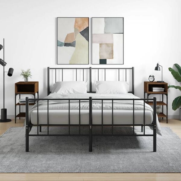 vidaXL Bedside Table Set of 2 Brown Oak Engineered Wood, Iron