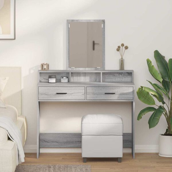 vidaXL Dressing Table with Drawer Grey Sonoma 39.37 x 16.14 x 55.12 in