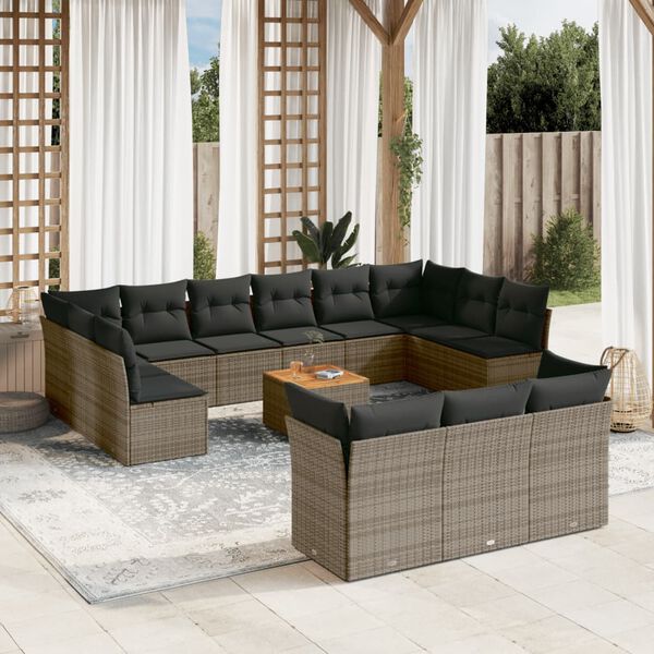 vidaXL Sofa Set Grey PE rattan, powder-coated steel, solid acacia wood
