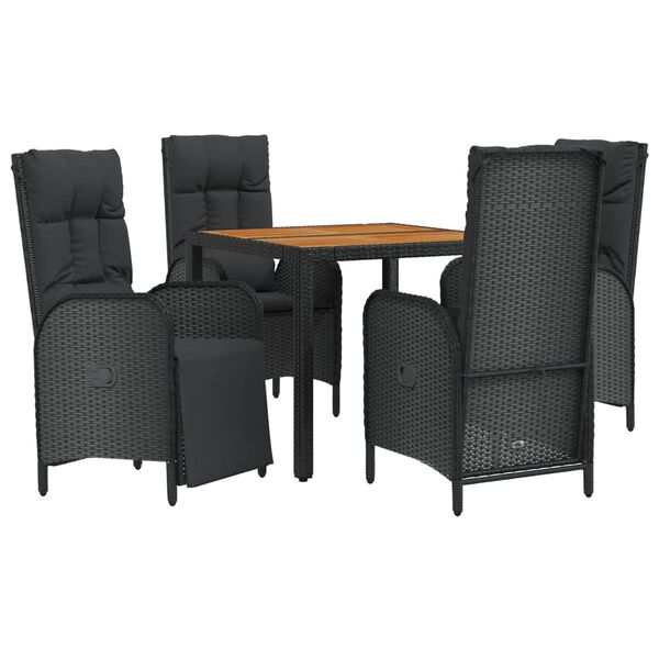 vidaXL Garden Dining Set Black PE rattan Standard Adjustable Armrests