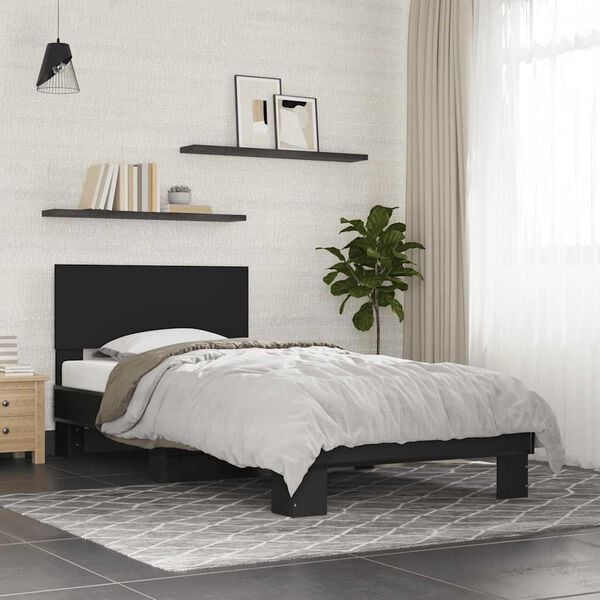 vidaXL Bed Frame Black Engineered Wood, Metal Small Twin Bed Frame