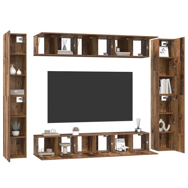 vidaXL TV Cabinet Set Wall-mounted 10 pcs Old wood 30.5 x 30 x 90 cm