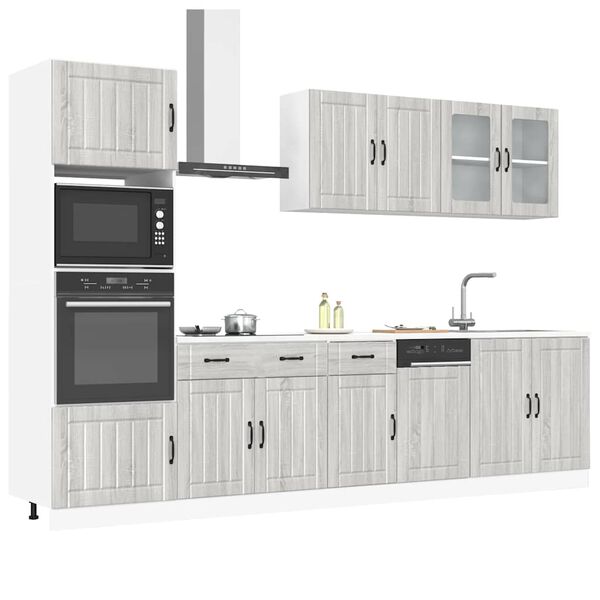 vidaXL Kitchen Cabinet Set Grey Sonoma Engineered wood and glass Large