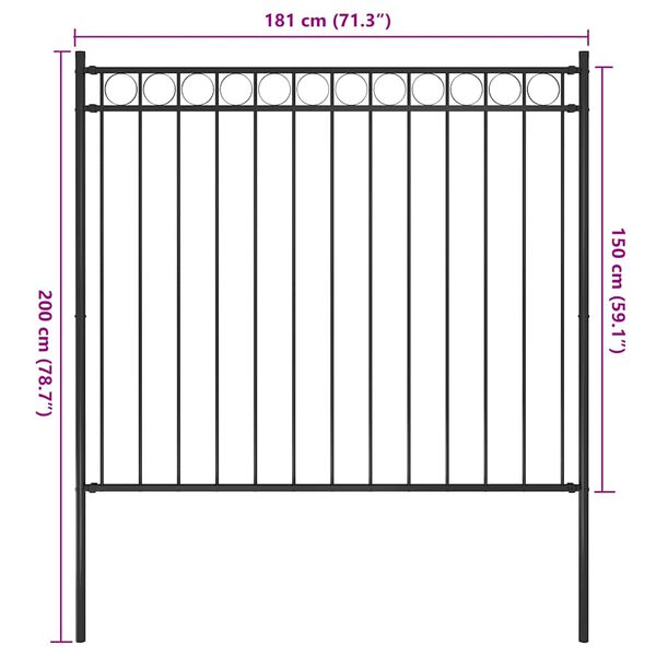 vidaXL Garden Fence Steel 5.9 ft x 4.9 ft Black