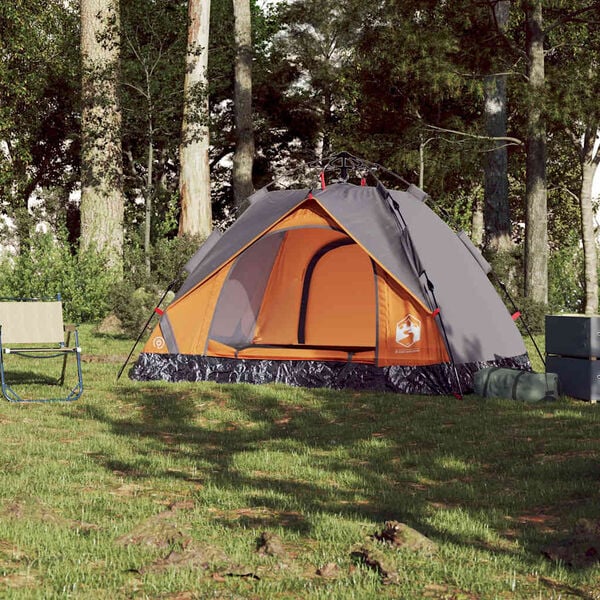 vidaXL Camping Tent Dome 2-Person Gray and Orange Quick Release