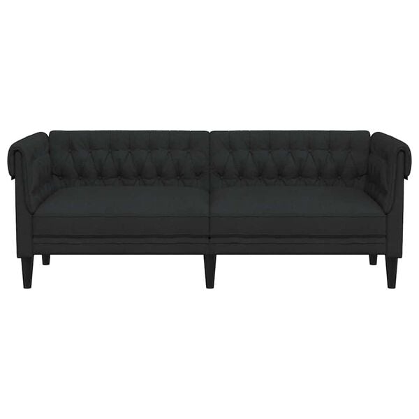 vidaXL Chesterfield Sofa Black Polyester, Solid Wood, Plywood 3-Seater