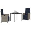 vidaXL Garden Dining Set with Cushion 3 pcs Grey Poly Rattan