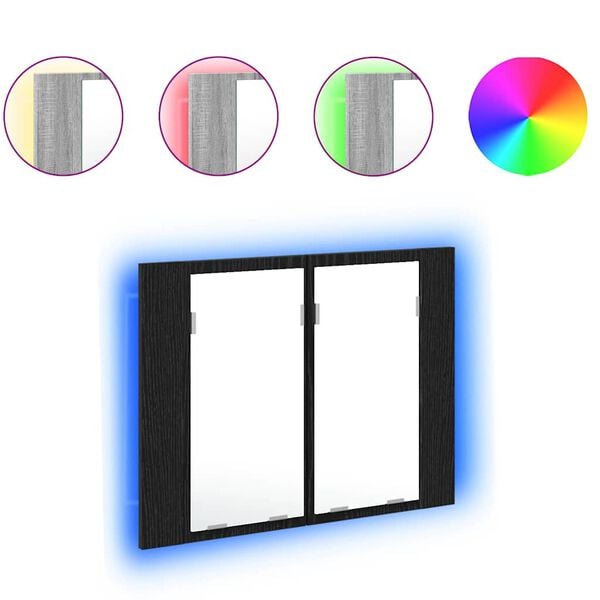 vidaXL Bathroom Mirror Cabinet Black Oak 23.62 x 4.72 x 17.72 in