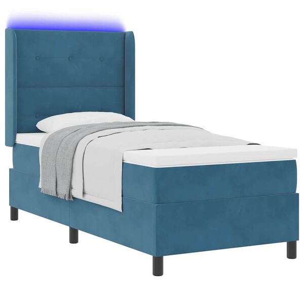 vidaXL LED Box Spring Bed with Mattress Blue 35.4" x 78.7" Velvet