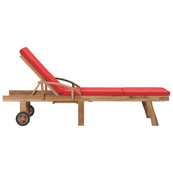 vidaXL Sunlounger Set of 2 Red Solid Teak Wood Standard