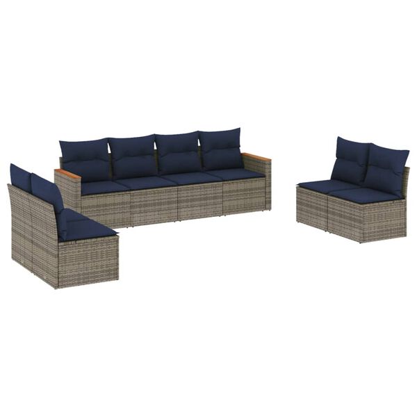 vidaXL 8 Piece Garden Sofa Set with Cushions Grey Poly Rattan