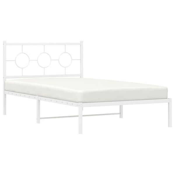 vidaXL Bed Frame White Powder-Coated Steel 42 x 80 in Industrial