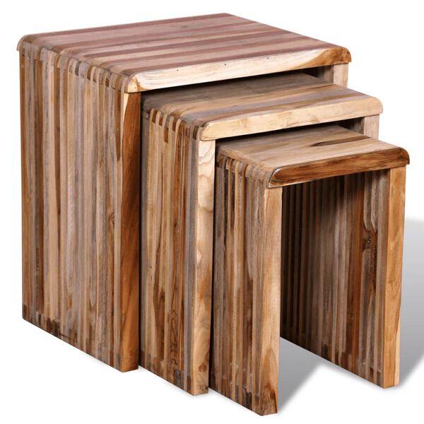 vidaXL Side Table Set of 3 Various shades of teak Reclaimed teak