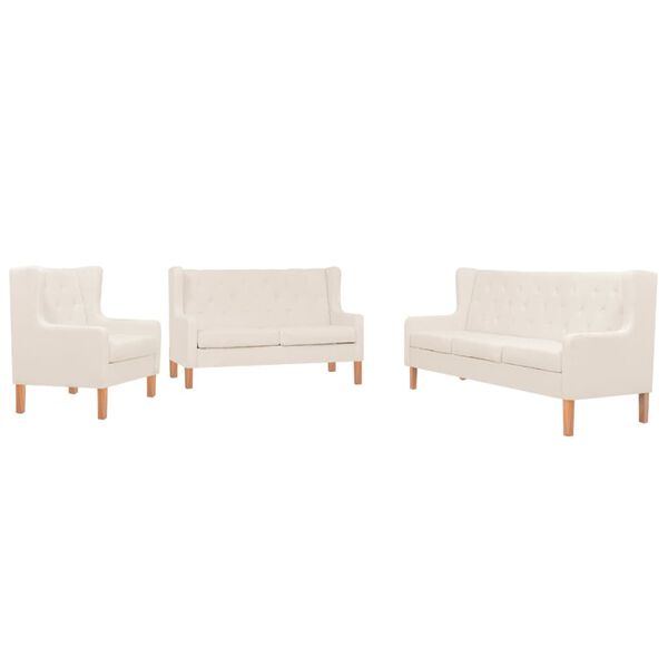 vidaXL Sofa Set Cream White Polyester Fabric, Wooden Frame Standard