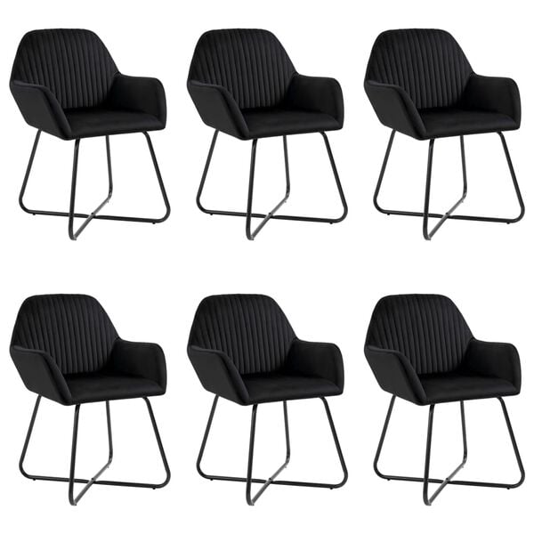 vidaXL Dining Chair Set of 6 Black Velvet and powder-coated steel
