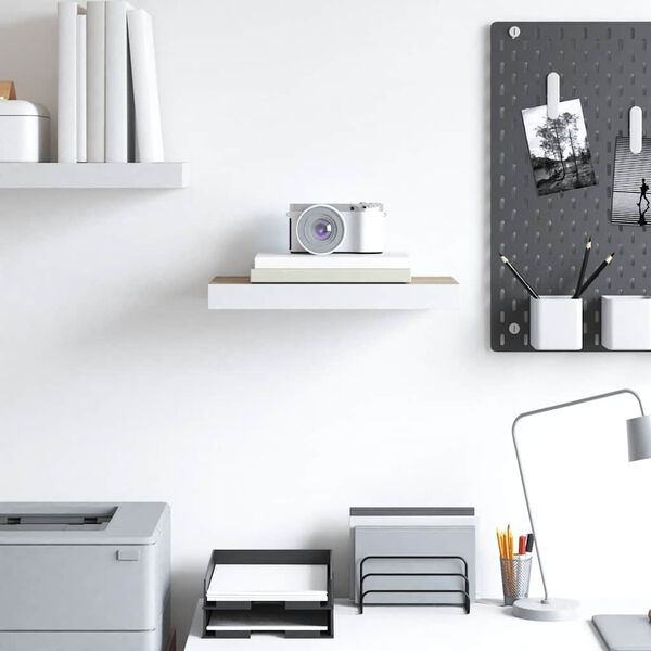 vidaXL Wall Shelf Oak and White Honeycomb MDF and Metal 19.7x9.1 in