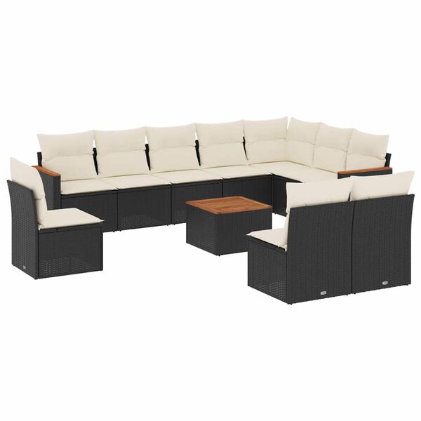 vidaXL Garden Sofa Set Black Poly Rattan Large Adjustable Feet