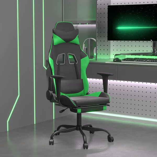 vidaXL Gaming Chair Black and Green Faux leather, metal, plywood, plastic