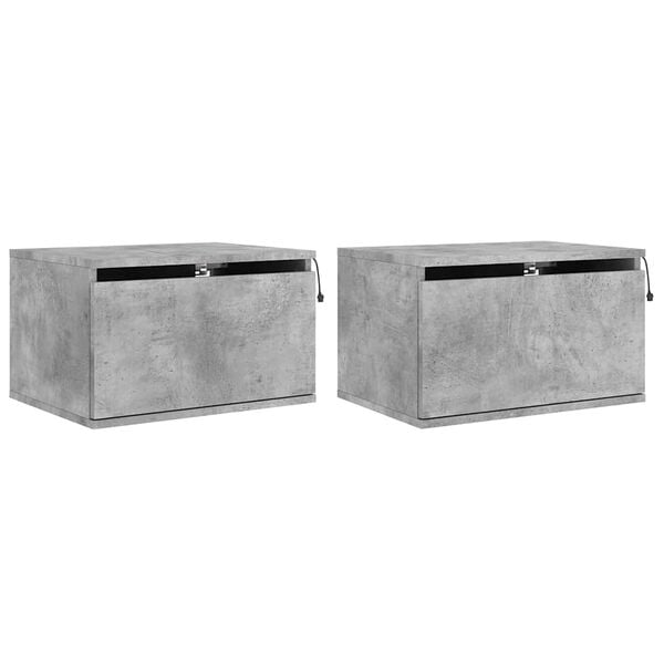 vidaXL Wall-mounted Bedside Cabinet Set of 2 Concrete Grey Engineered Wood