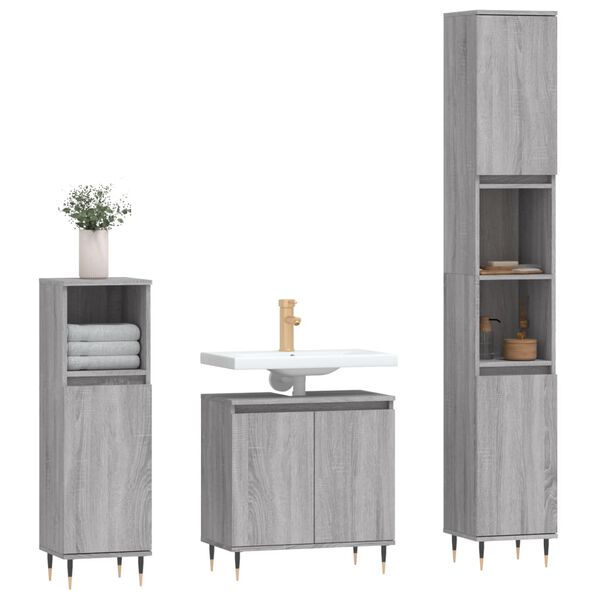 vidaXL Bathroom Furniture Set Grey Sonoma Engineered wood and Metal Medium