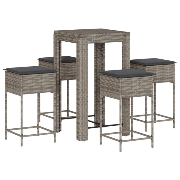 vidaXL Garden Bar Set Grey PE rattan, powder-coated steel, polyester