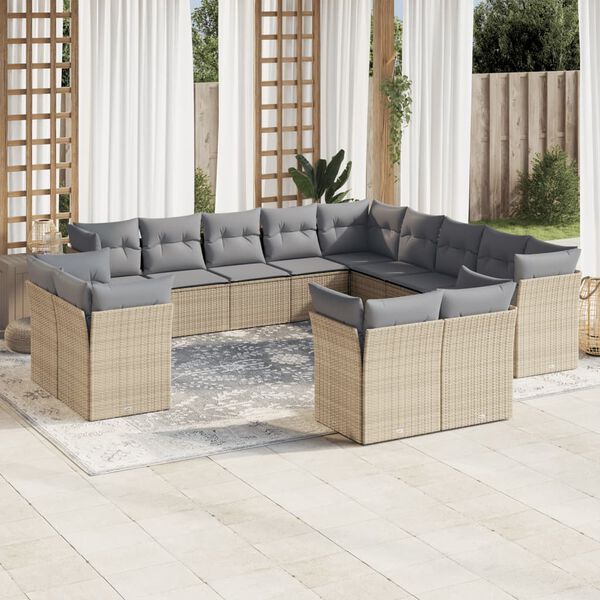vidaXL Garden Sofa Set Beige PE rattan Large Modular Garden Sofa Set