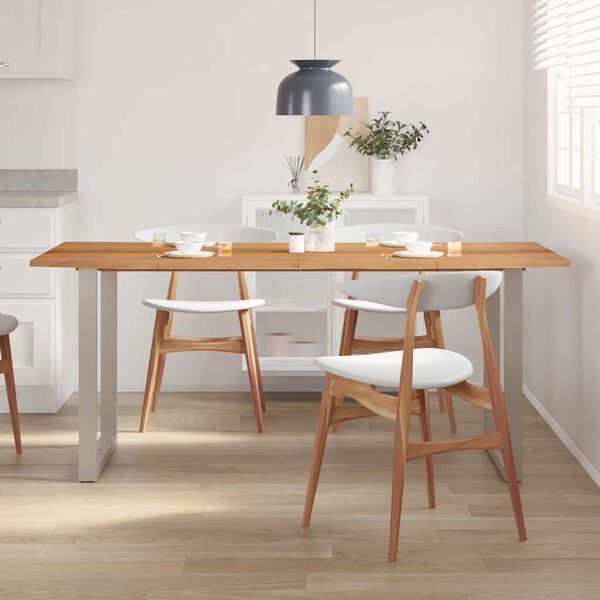 vidaXL Dining Table Natural wood with silver legs