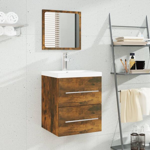 vidaXL Sink Cabinet With Basin Set of 2 Smoked oak, White