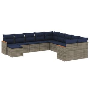 vidaXL 11 Piece Garden Sofa Set with Cushions Grey Poly Rattan