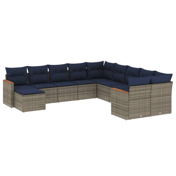 vidaXL 11 Piece Garden Sofa Set with Cushions Grey Poly Rattan