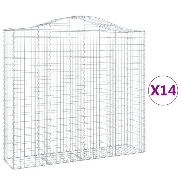vidaXL Gabion Basket Set of 14 Silver Galvanized Iron Large