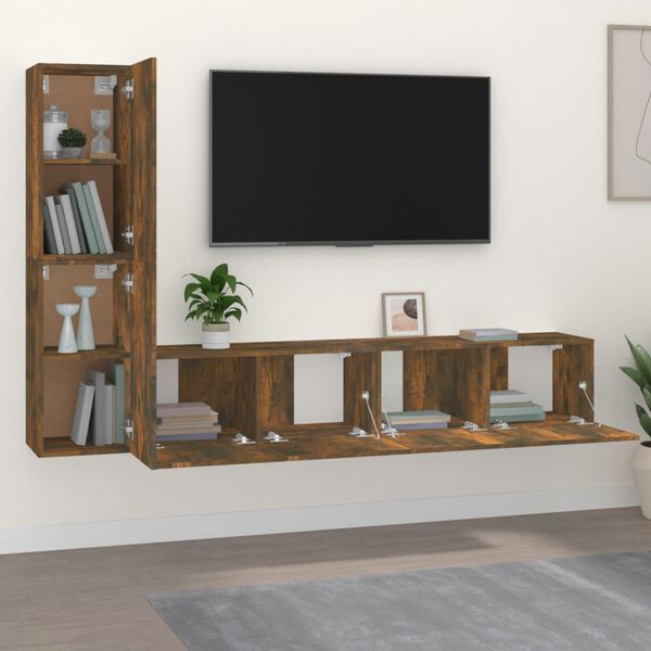 vidaXL TV Cabinet Set Set of 4 Smoked Oak Engineered Wood Standard
