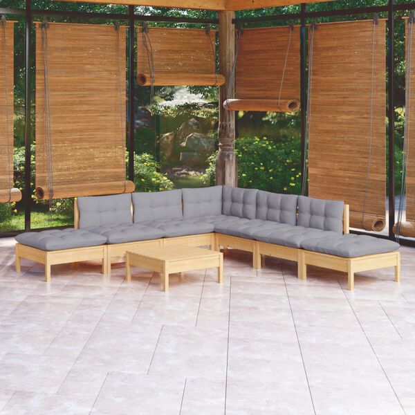 vidaXL Garden Lounge Set Grey Solid pine wood, Fabric (100% Polyester)