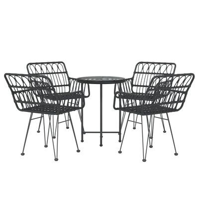 vidaXL 5 Piece Patio Dining Set Black Poly Rattan