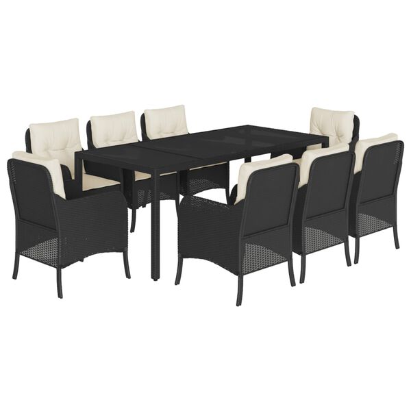 vidaXL Garden Dining Set Black PE Rattan Large Removable Covers