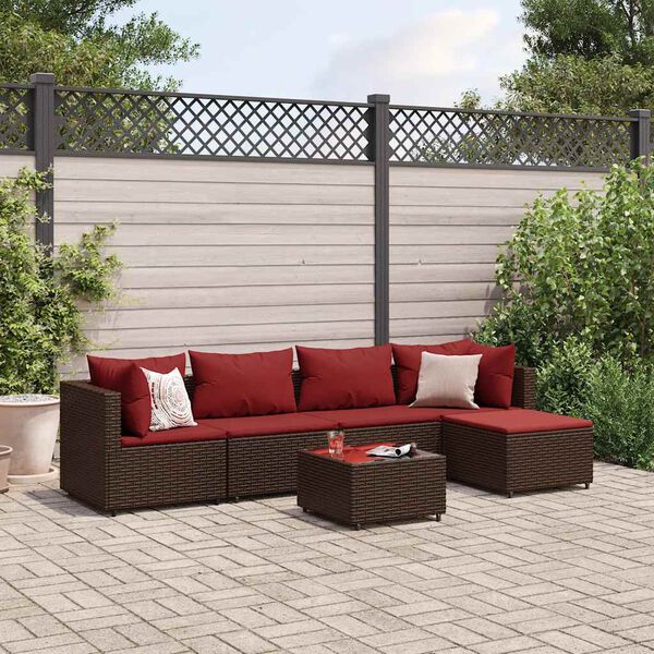 vidaXL Patio Lounge Set Set of 5 Brown Poly Rattan 24 inches