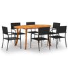 vidaXL Dining Set Black, Brown Solid Acacia Wood 7 Piece Set Stackable