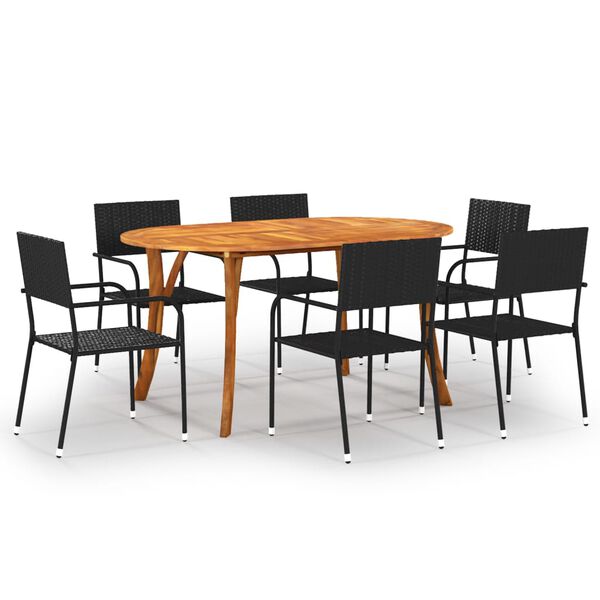 vidaXL Dining Set Black, Brown Solid Acacia Wood 7 Piece Set Stackable